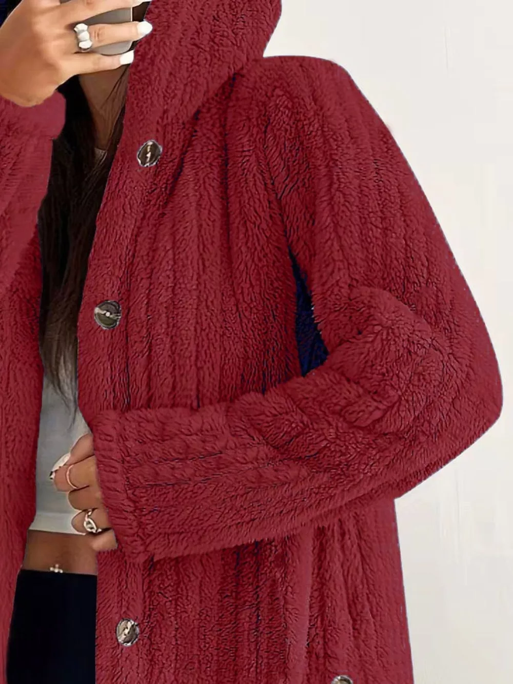 Full Size Fleece Button Up Hooded Outerwear Plus Size, image 21
