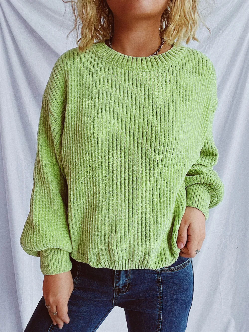 Round Neck Dropped Shoulder Long Sleeve Sweater, image 23