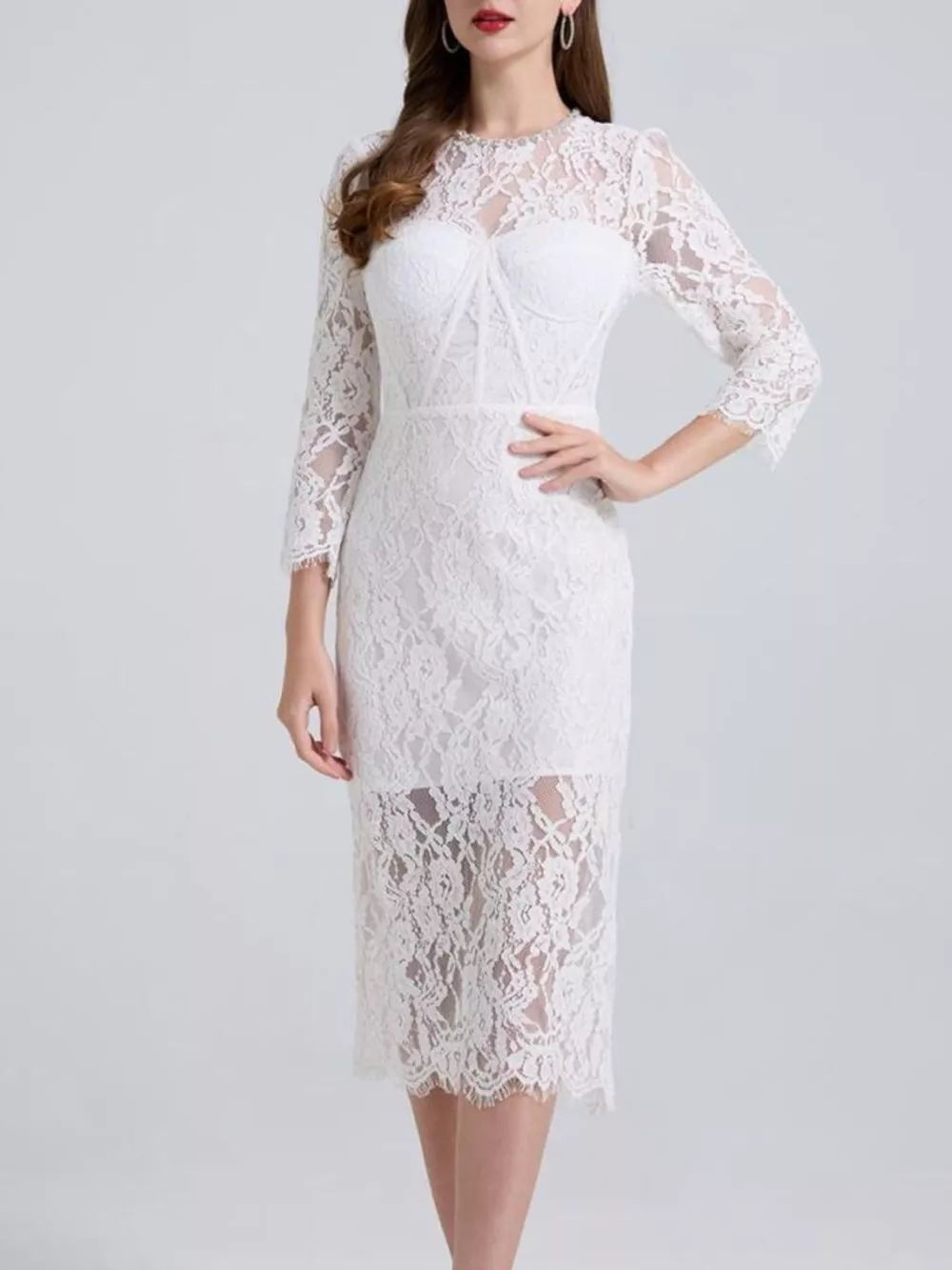 Lace Long Sleeve Midi Dress, image 24