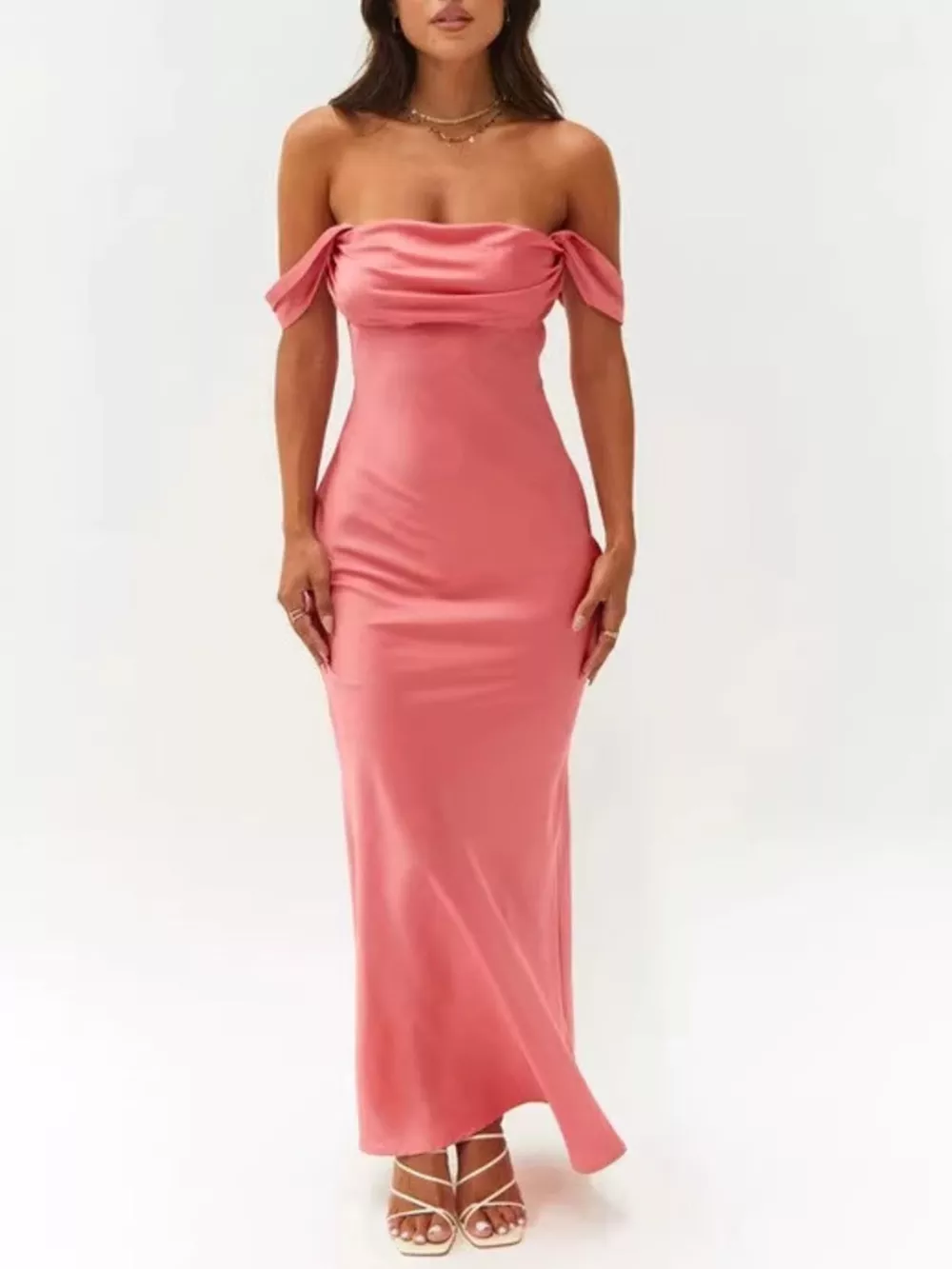 Off-Shoulder Satin Maxi Dress, image 3