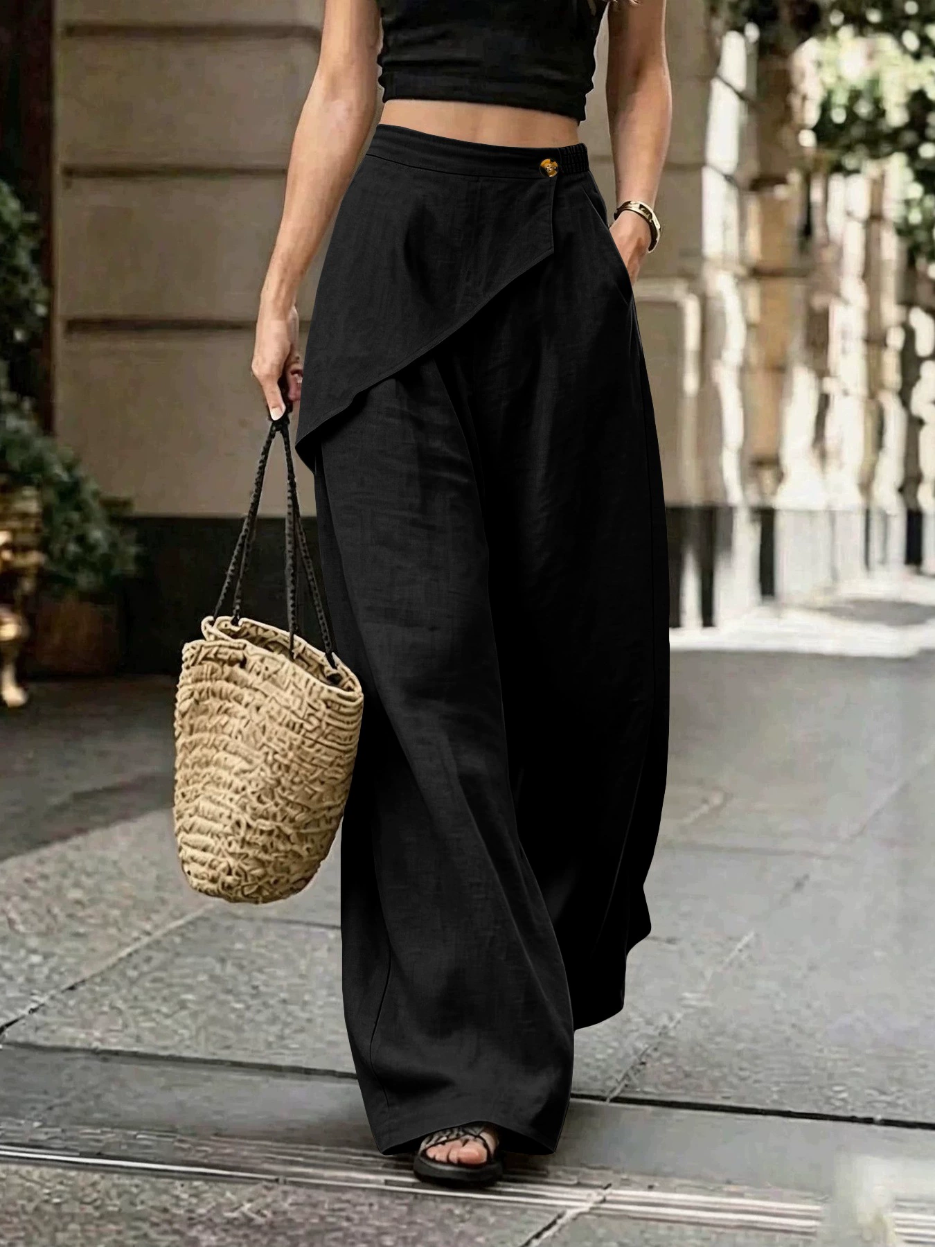 Asymmetrical Wrap Wide-Leg Pants, image 5