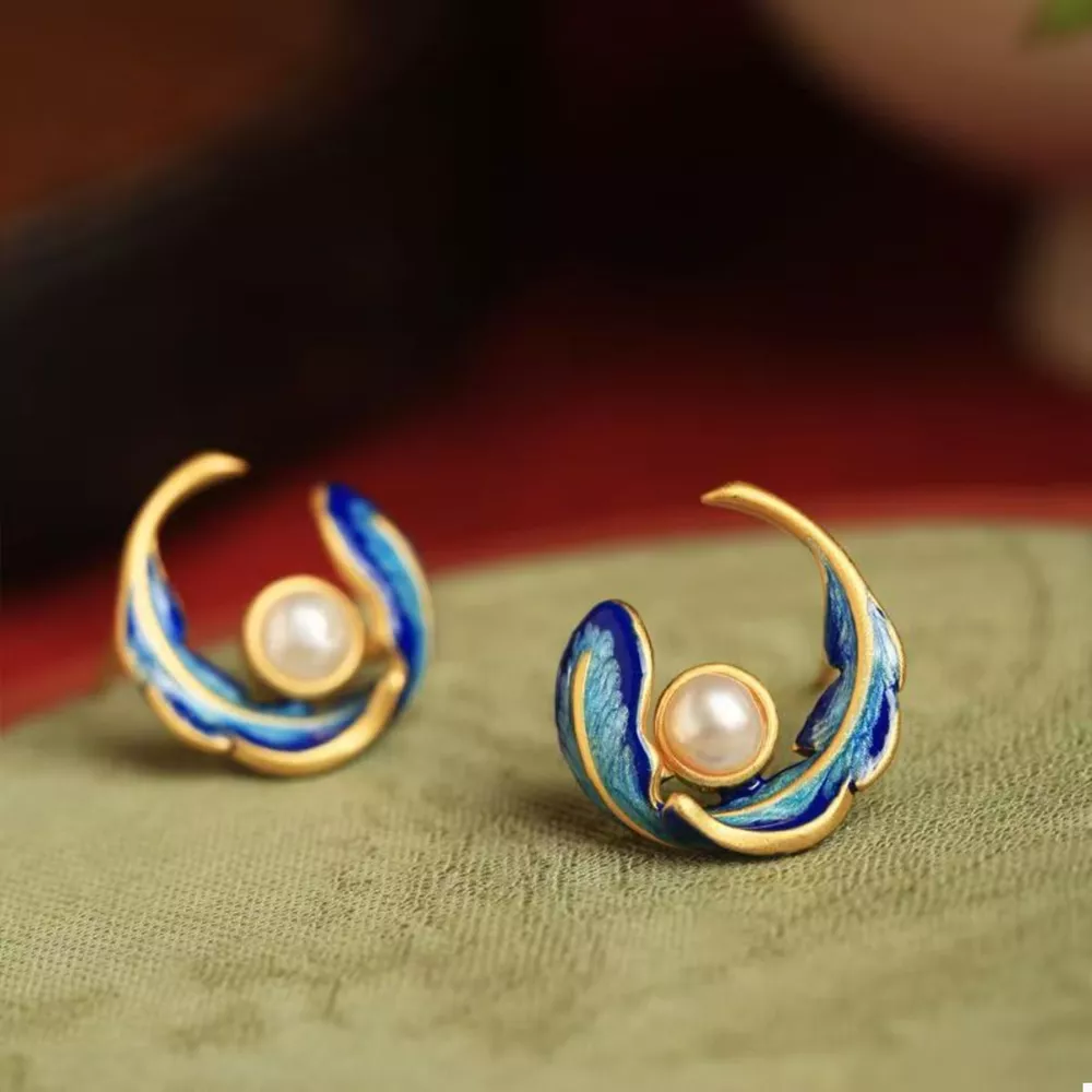Feather Pearl Stud Earrings, image 2