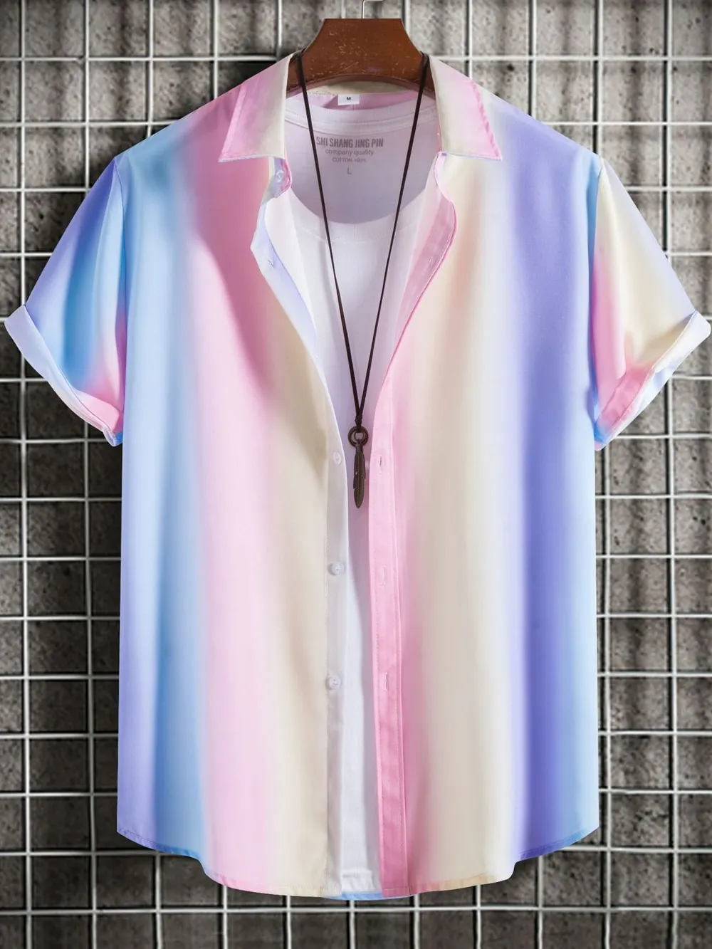 Men's Plus Size Gradient Short Sleeve Button-Down Shirt