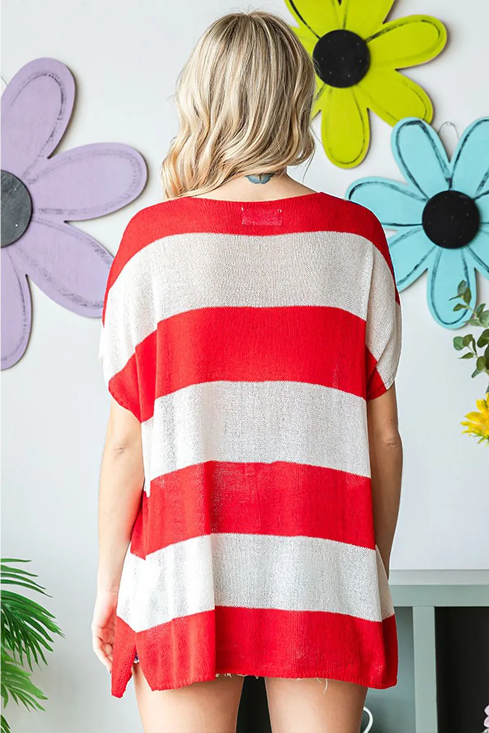 Full Size USA Flag Drop Shoulder Knit Top, image 7