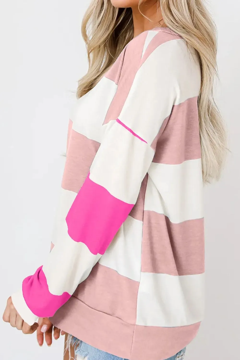 Contrast Color Block Round Neck Long Sleeve Top, image 2