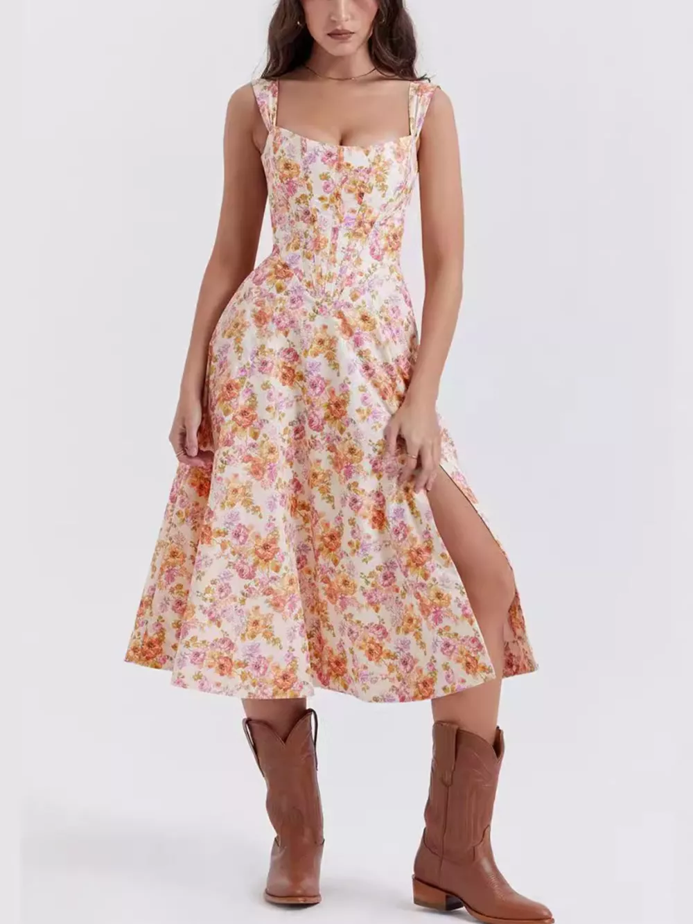 Floral Print Midi Dress with Slit, image 6