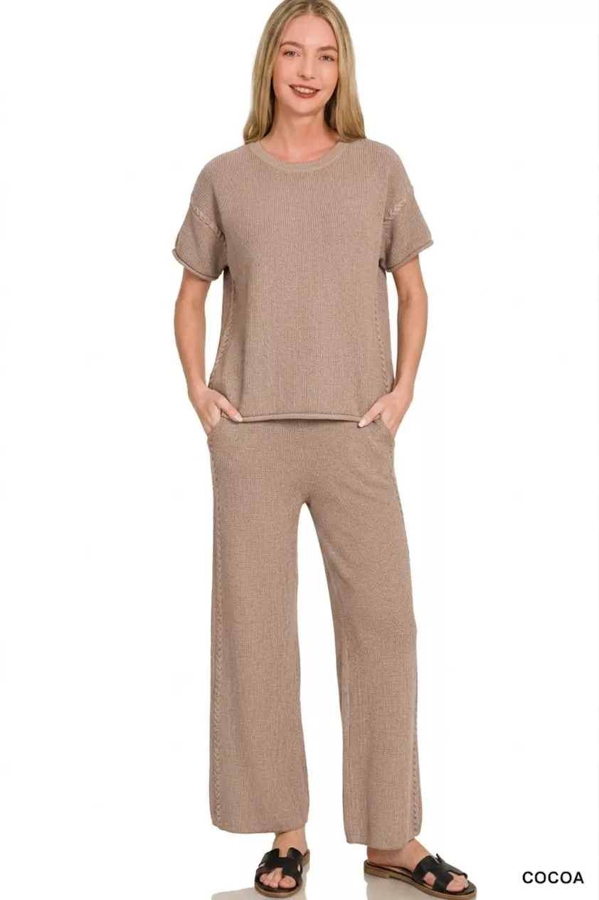 Viscose Round Neck Top & Pants Set, image 2