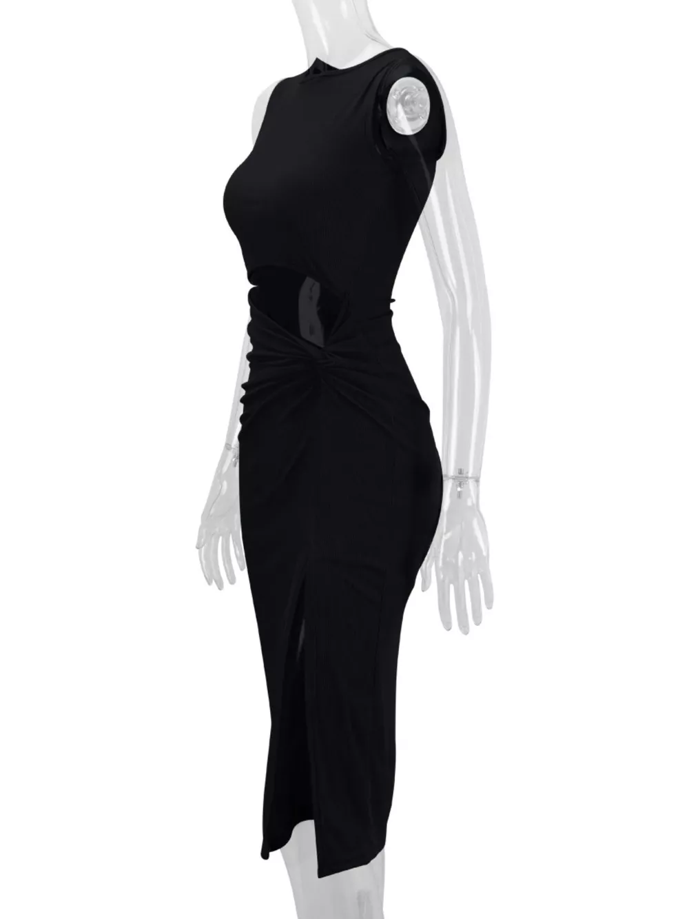 Sleeveless Cut-Out Ruched High-Slit Bodycon Dress, image 7