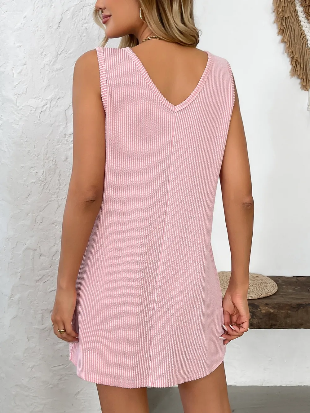 Texture Pocketed V-Neck Tank Dress, image 15