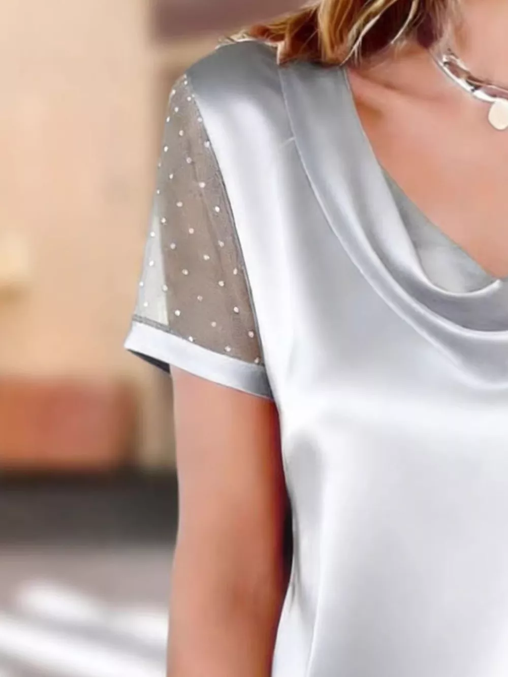 Cowl Neck Polka Dot Short Sleeve Top, image 17