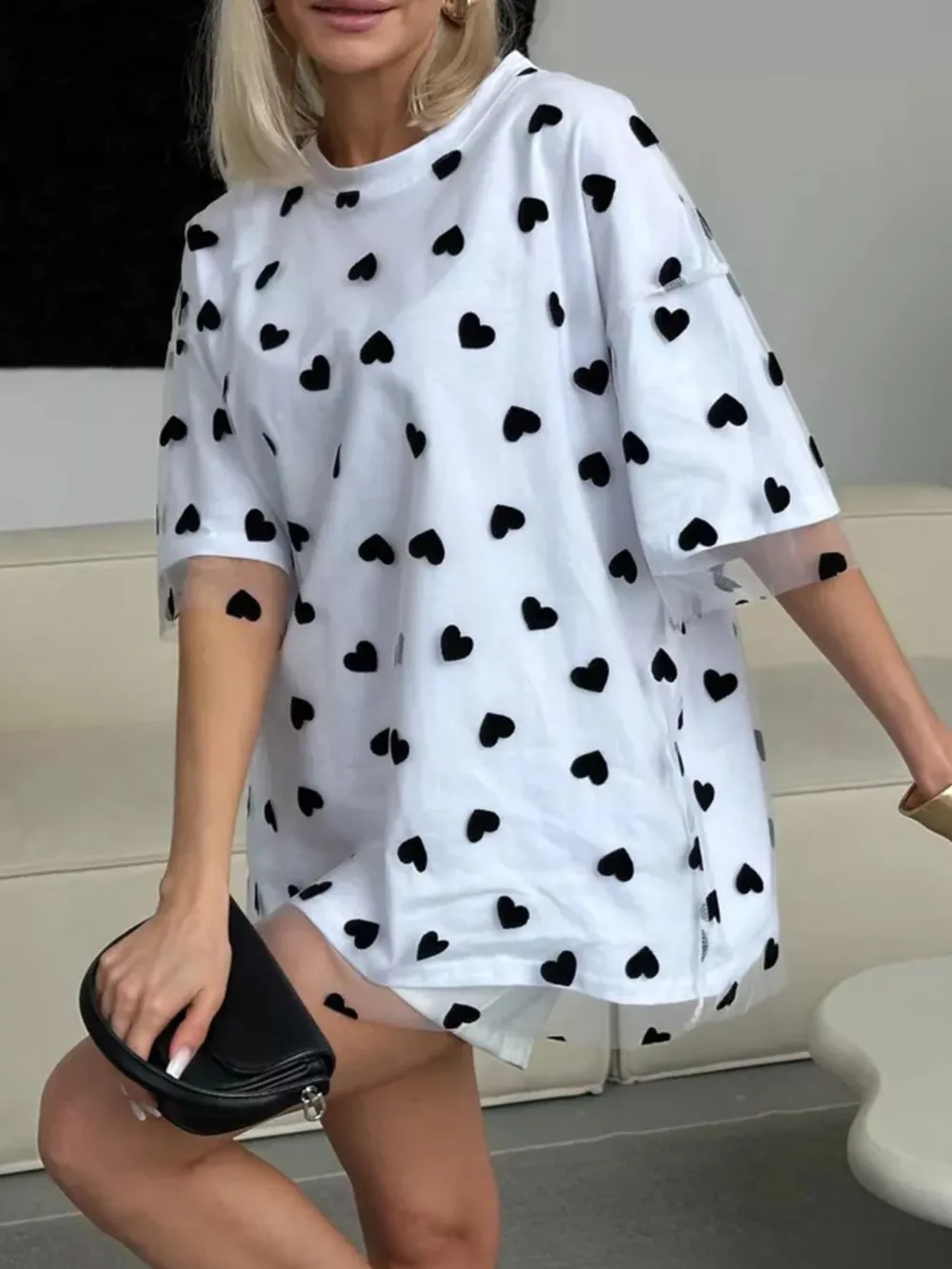 Heart Print Oversized T-Shirt, image 15