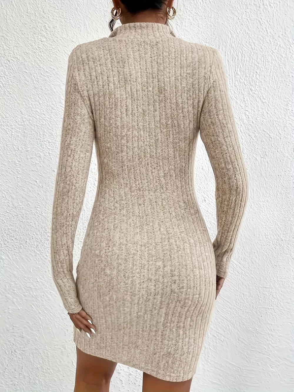 Ribbed Knit Bodycon Mini Dress with Zipper, image 5