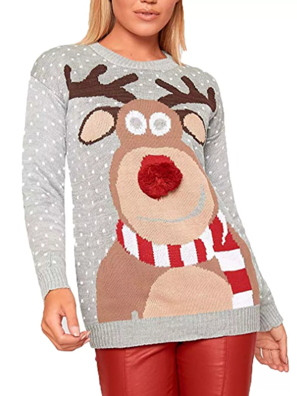 Christmas Reindeer Graphic Round Neck Sweater, image 7