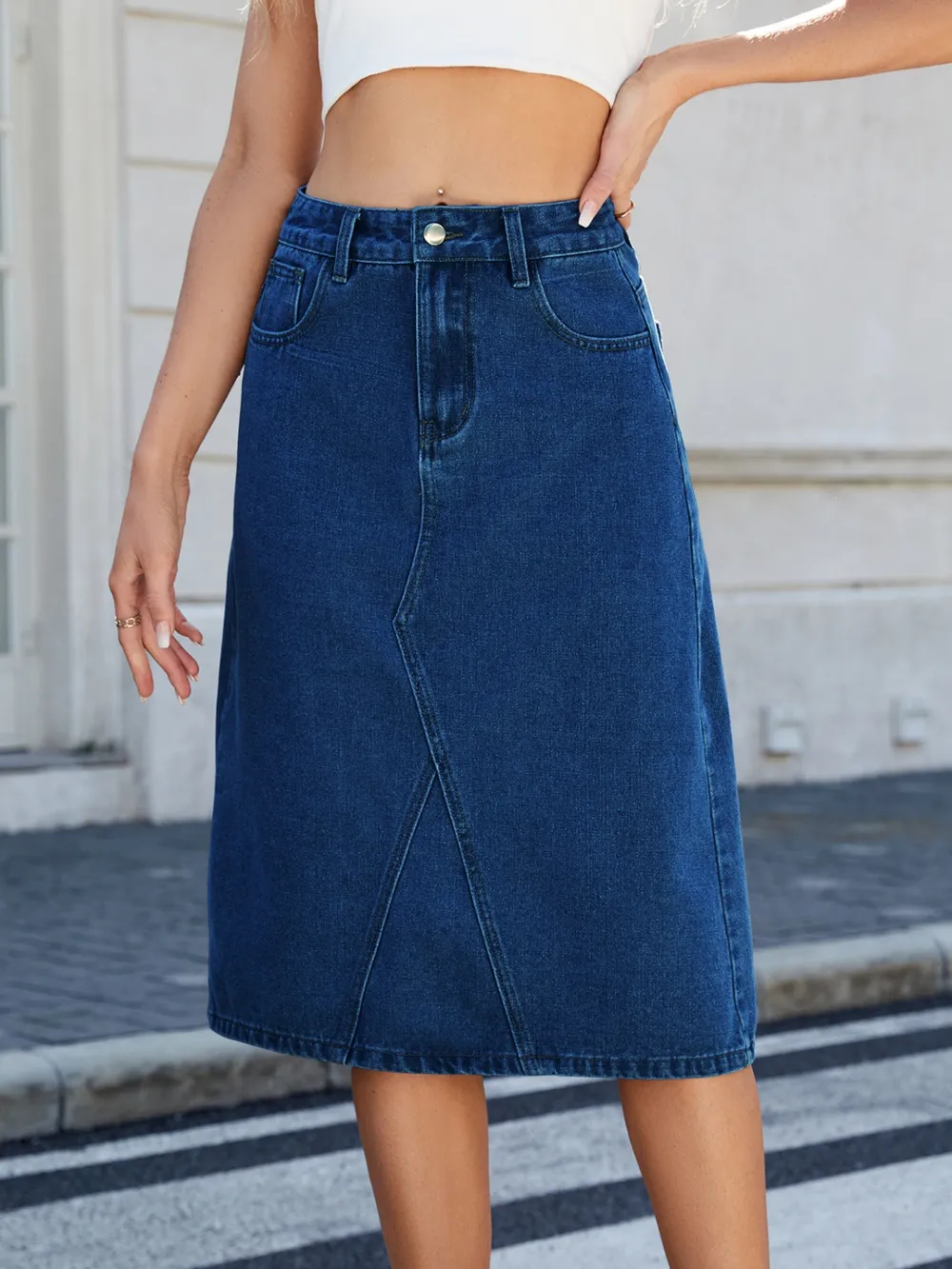 Slit Back Midi Denim Skirt, image 11