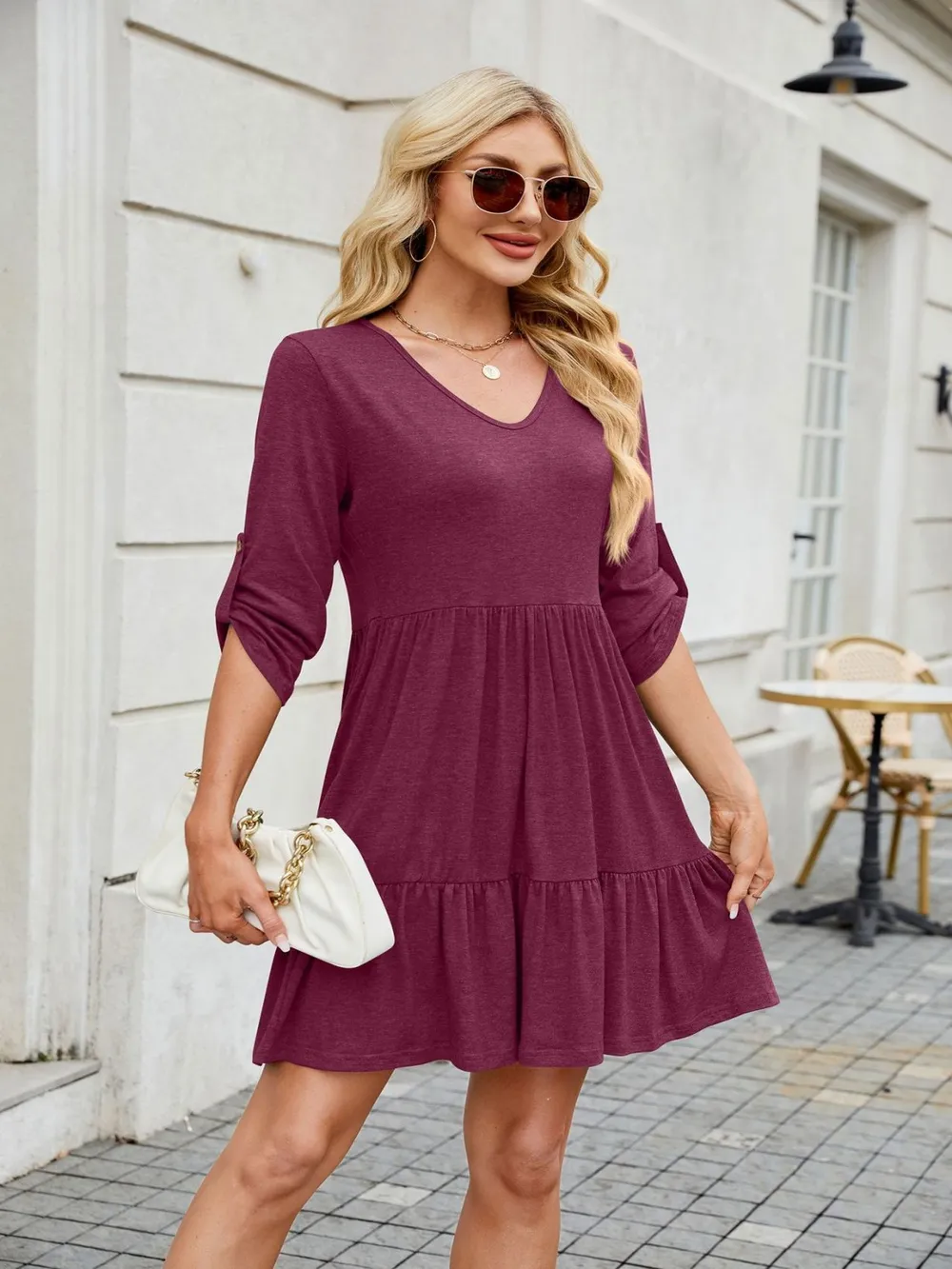 Tiered Ruched V-Neck Mini Dress, image 12