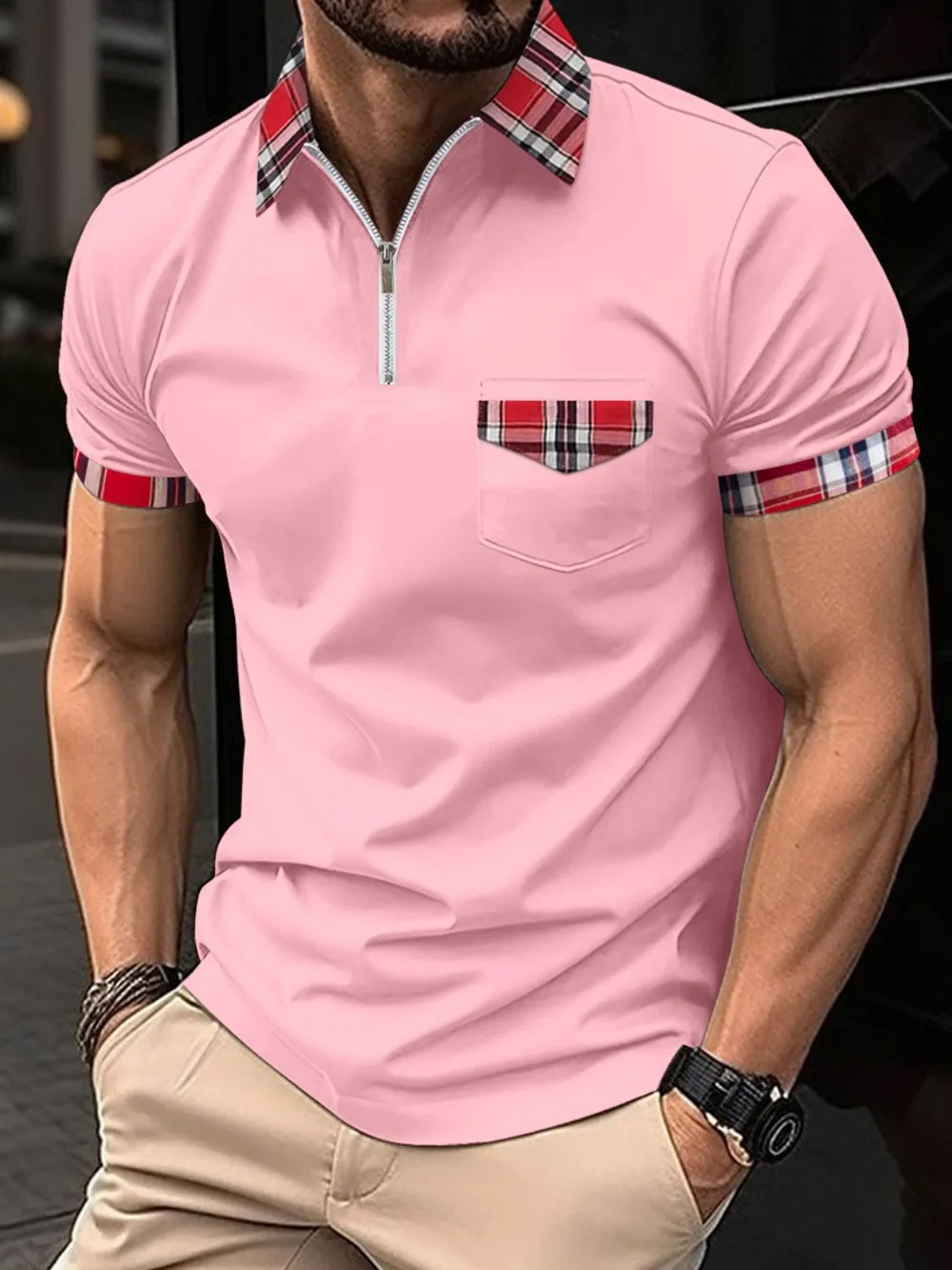 Men's Full Size Zip Collar Short Sleeve Polo Plus Size, image 7