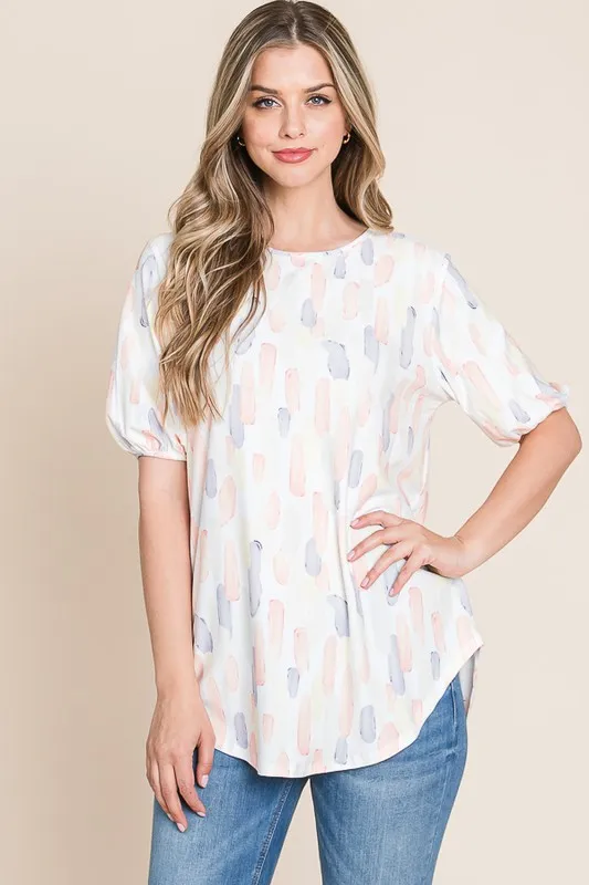 Round Neck Puff Short Sleeve Blouse, image 2