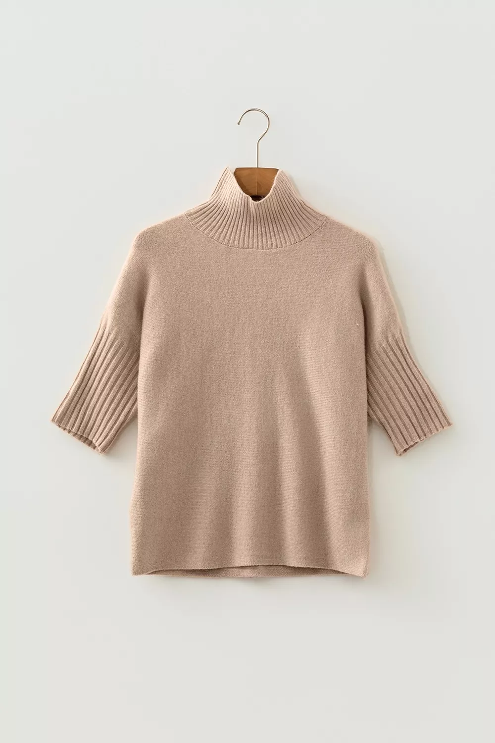 Ribbed Trim High Neck Short Sleeve Casual Sweater, image 3