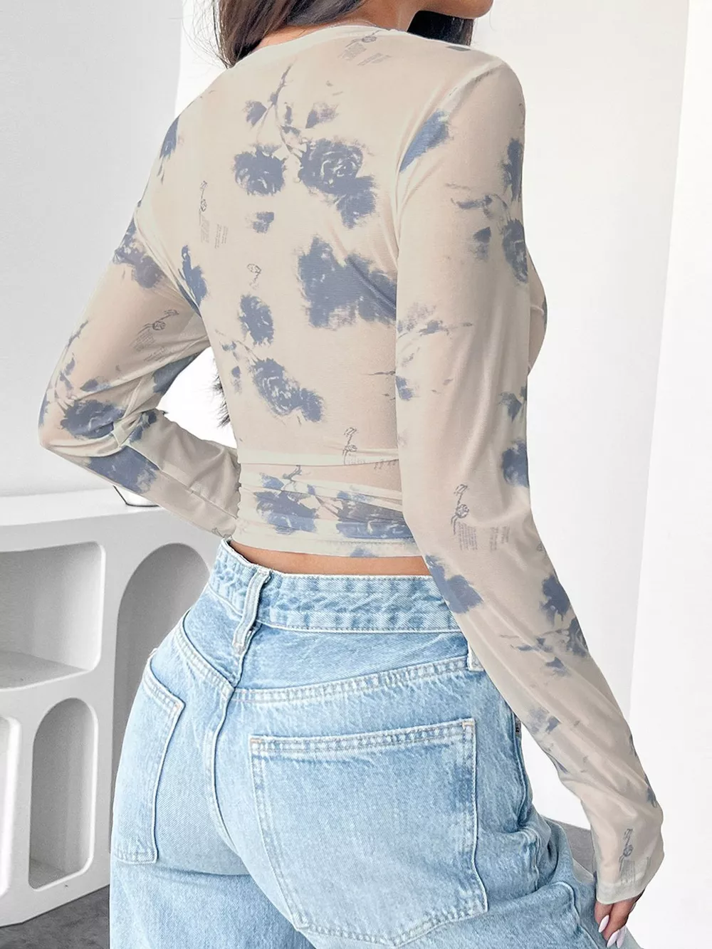 Sheer Cloud Print Long Sleeve T-Shirt, image 6