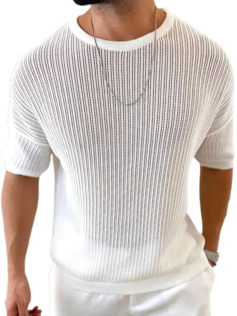 Men's Round Neck Drop Shouler Knit Top, image 3