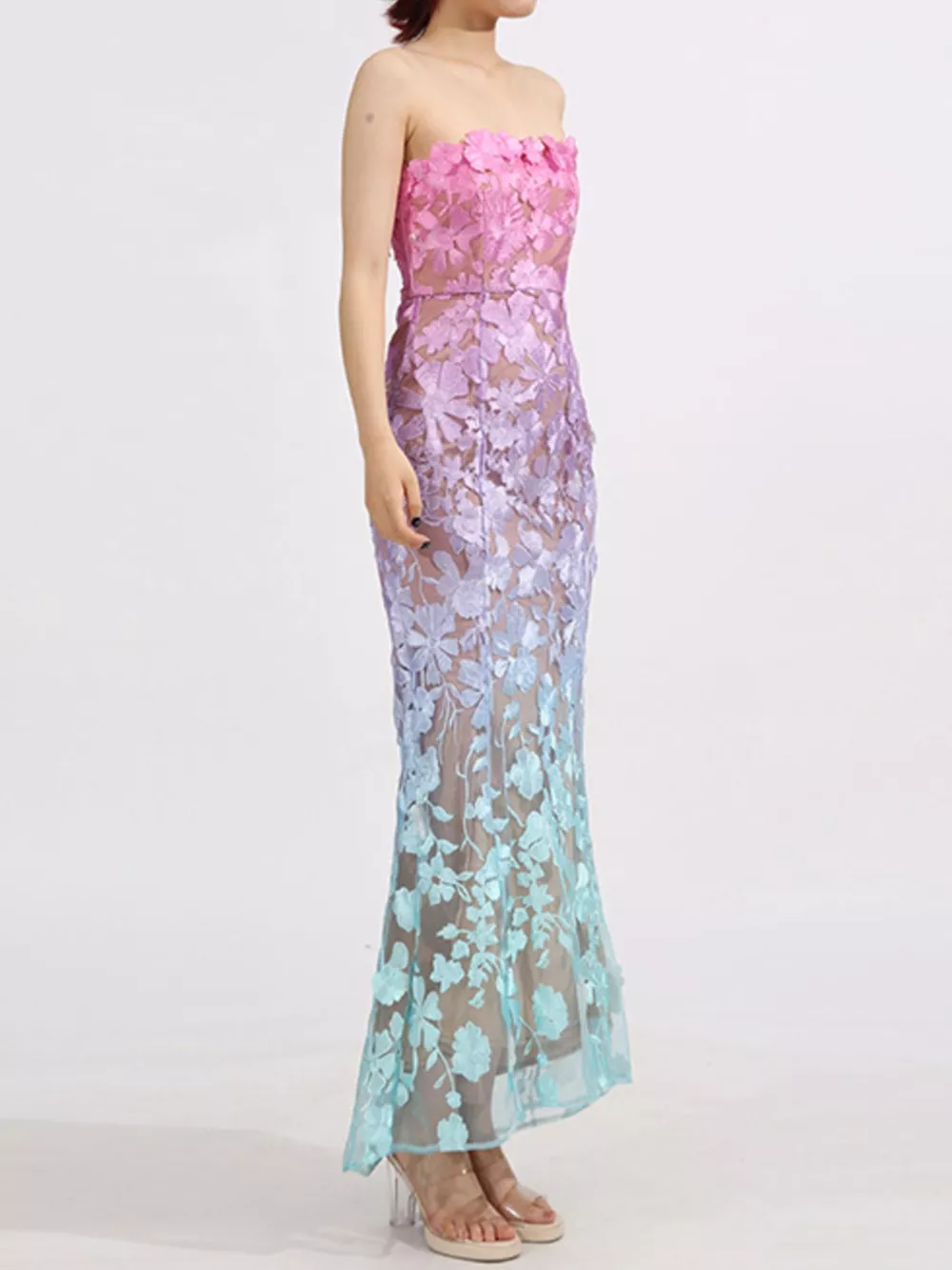 Floral Embroidered Tube Maxi Dress, image 5