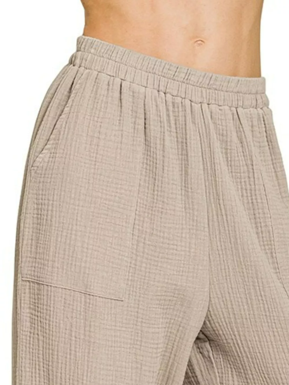 Double Gauze Elastic Band Pants, image 3