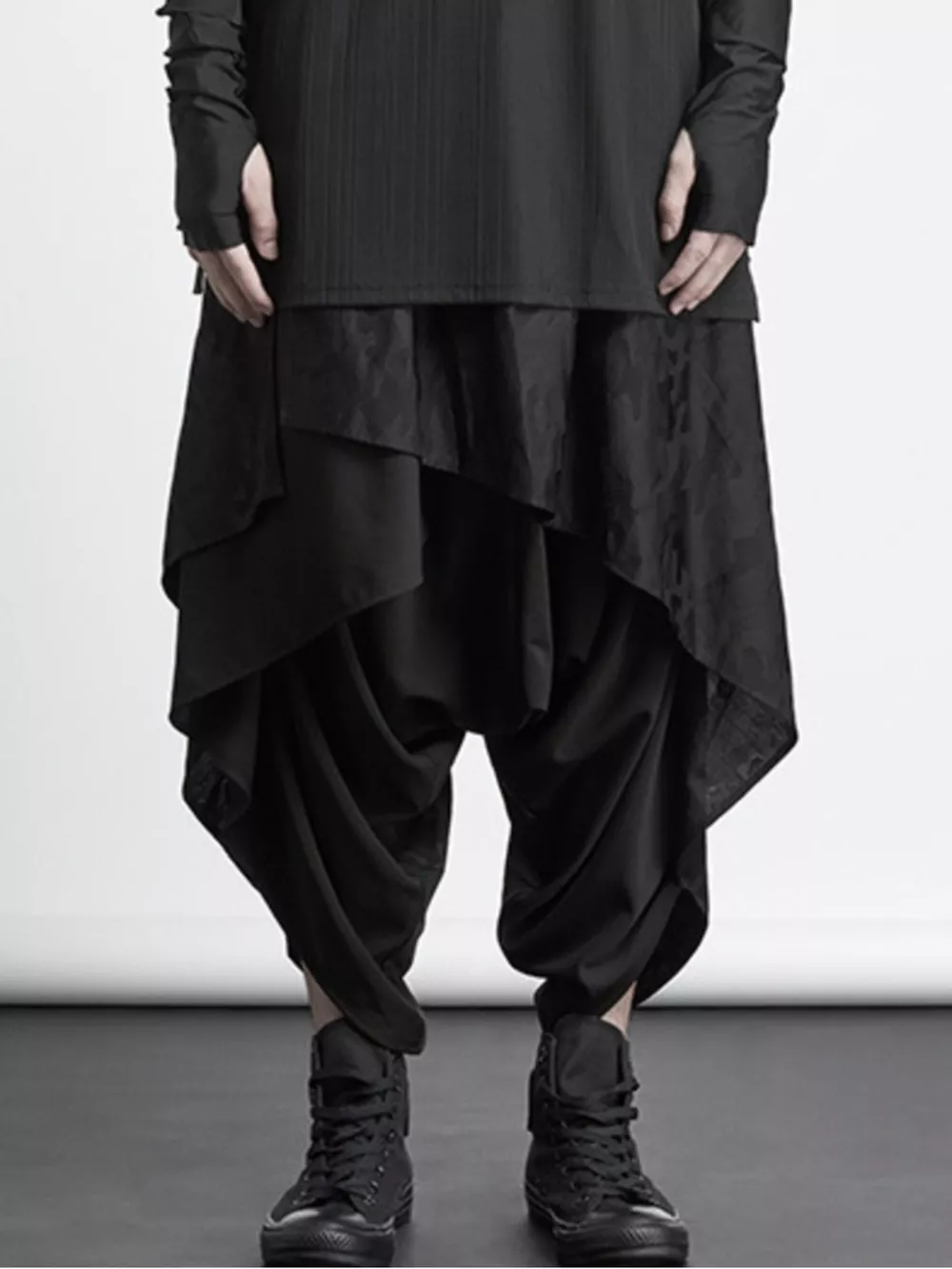 Men's Plus Size Asymmetrical Layered Harem Pants, image 2