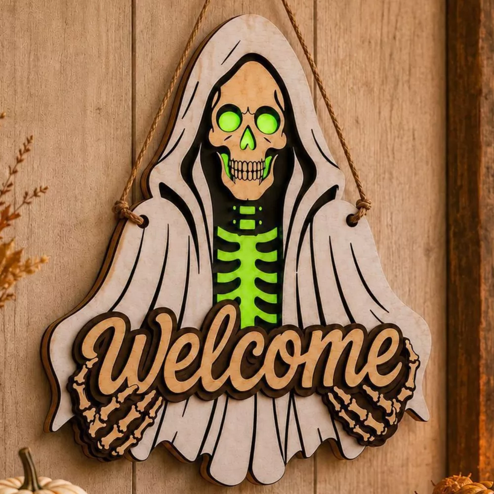 Spooky Halloween Skeleton Welcome Hanging Decorative Ornament, image 4