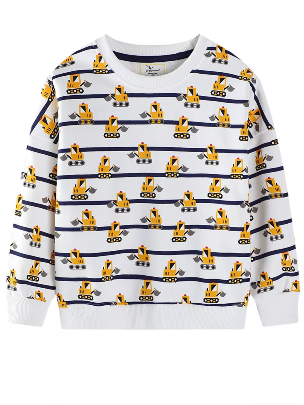 Children's Excavator Print Striped Crew Neck Sweatshirt, image 3