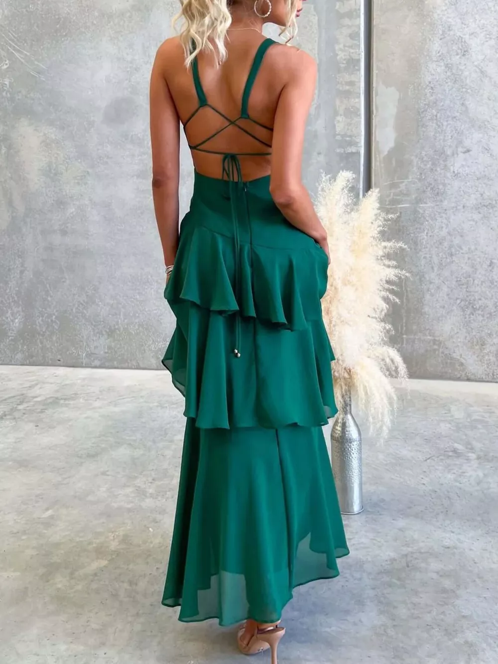 Sleeveless Ruffled Layered Backless Maxi Dress, image 9