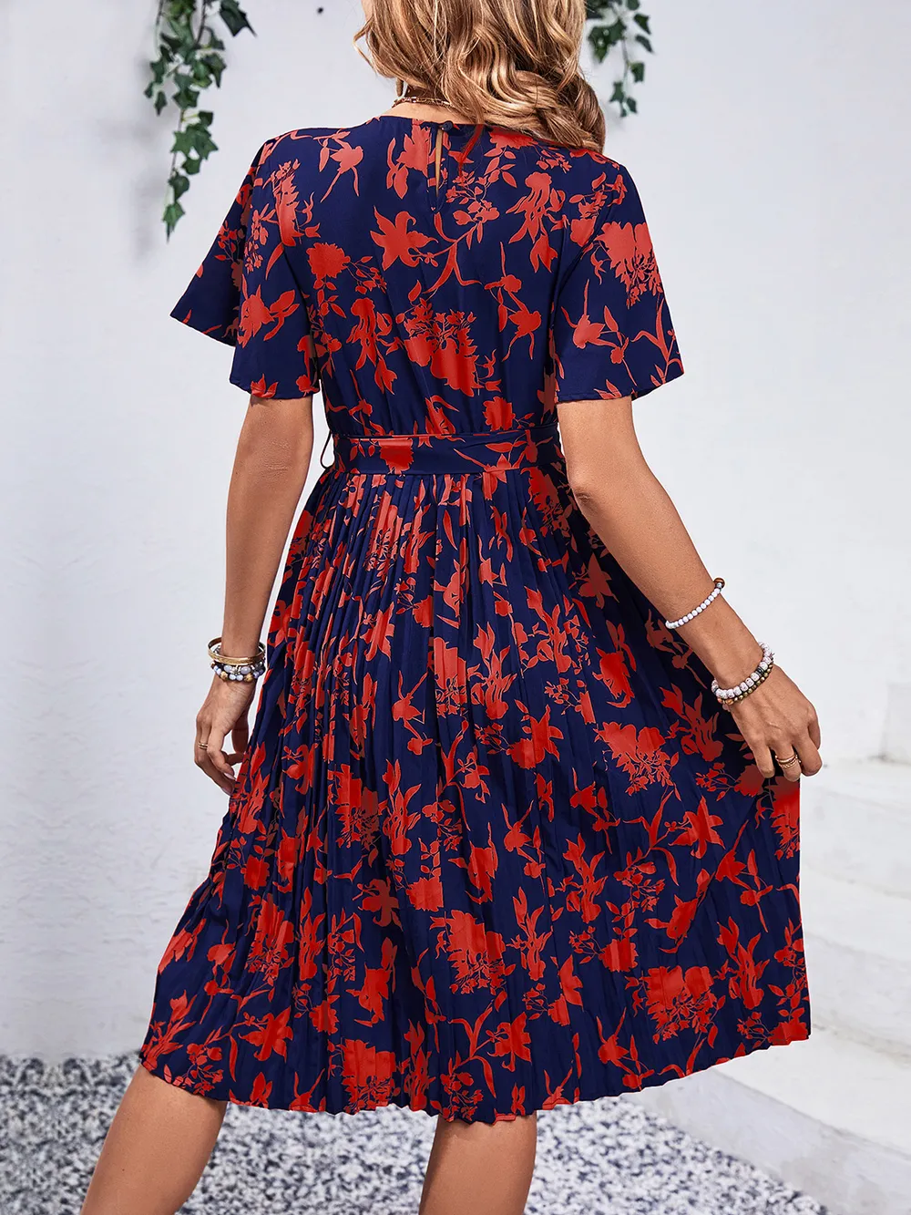 Printed Round Neck Short Sleeve Dress, image 5