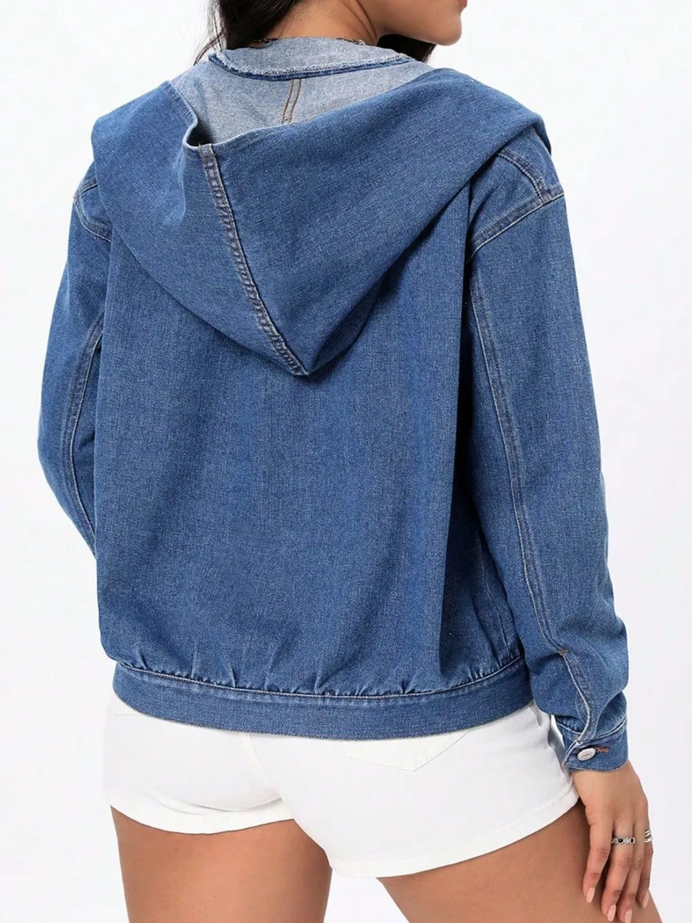 Button Up Hooded Denim Top, image 2