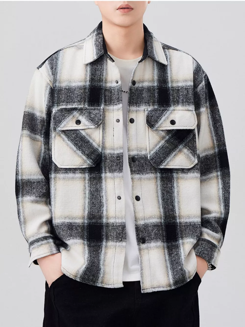 Men's Plaid Button Up Long Sleeve Shirt, image 4