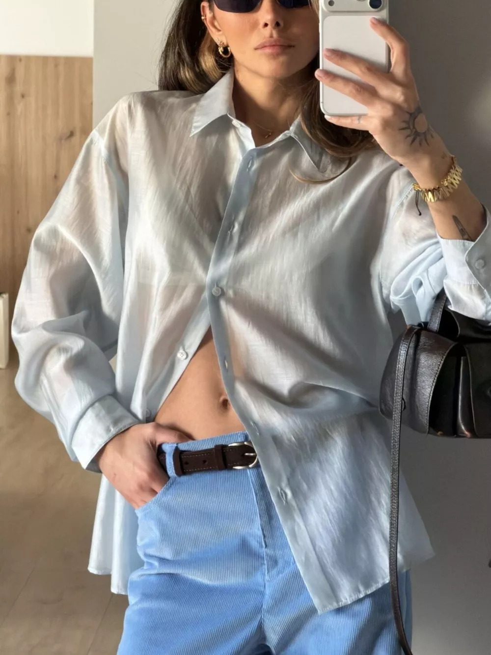 Sheer Oversized Button-Up Shirt, image 11