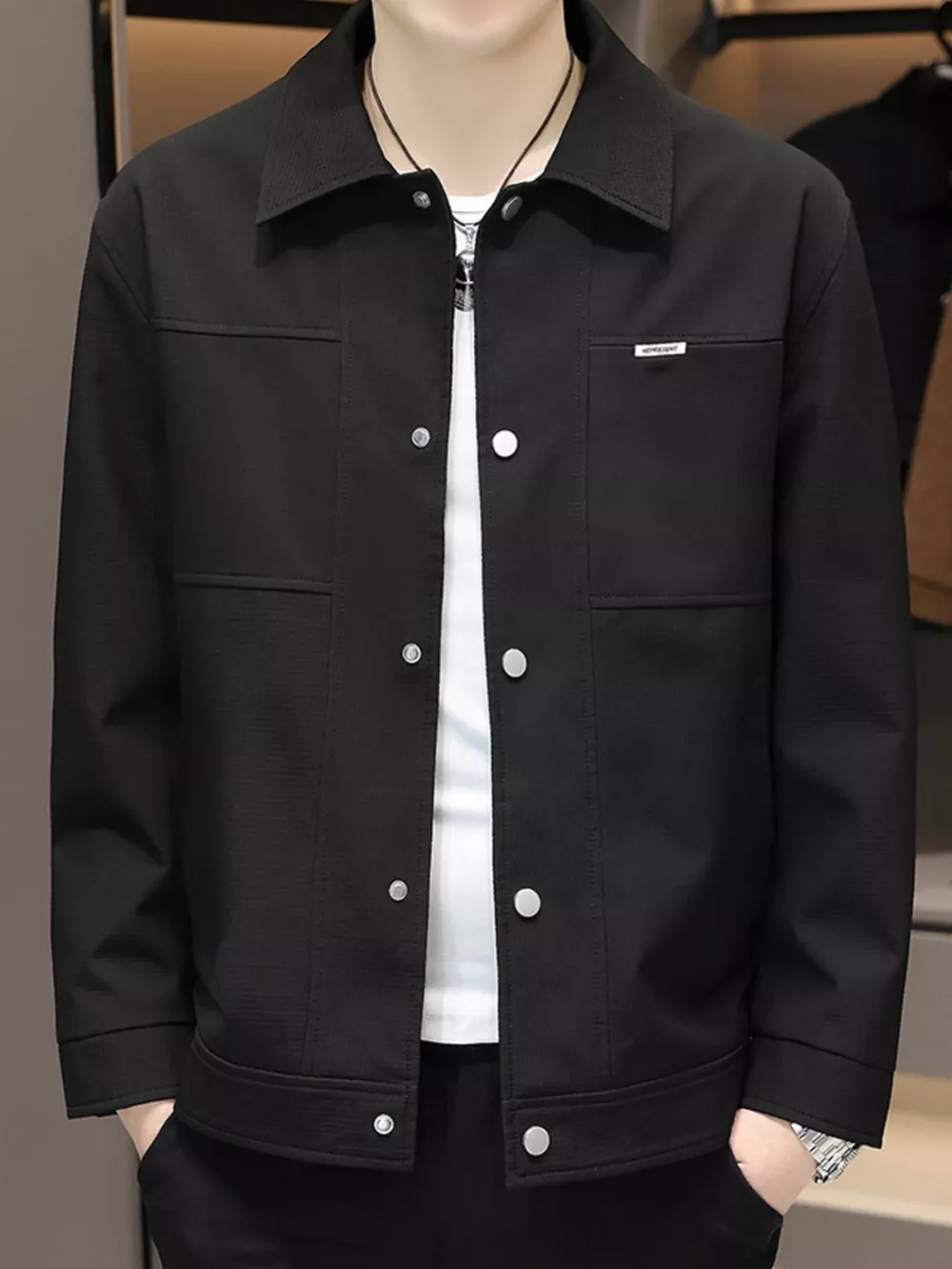 Men's Plus Size Snap Down Long Sleeve Jacket, image 2