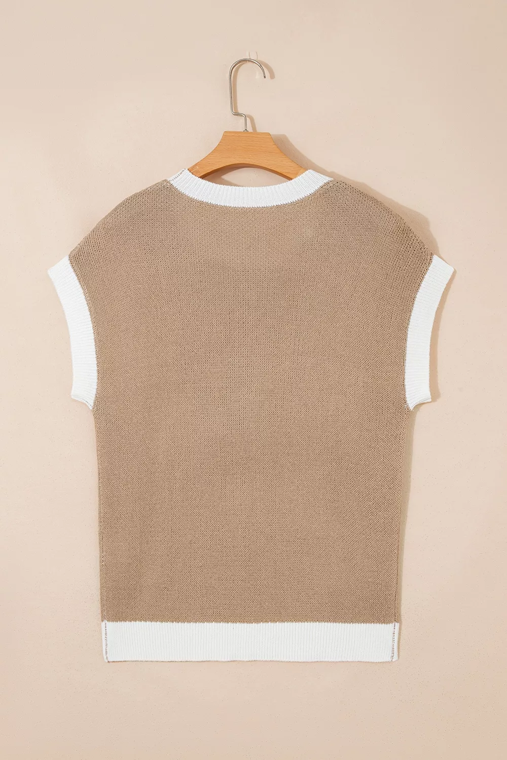 Horse Shoe Pattern Contrast Trim Short Sleeve Sweater, image 6