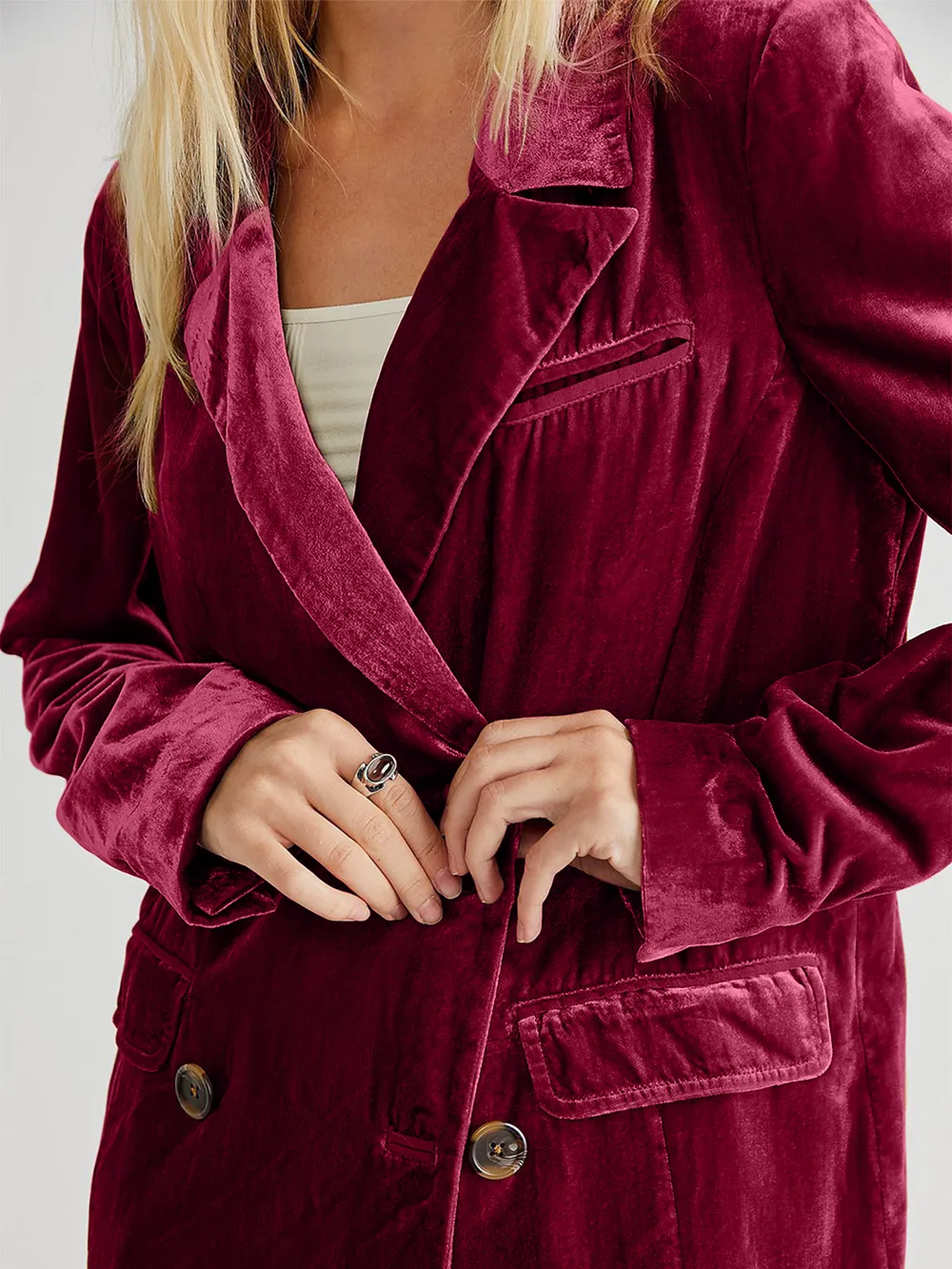 Lapel Collar Long Sleeve Blazer with Pockets, image 8