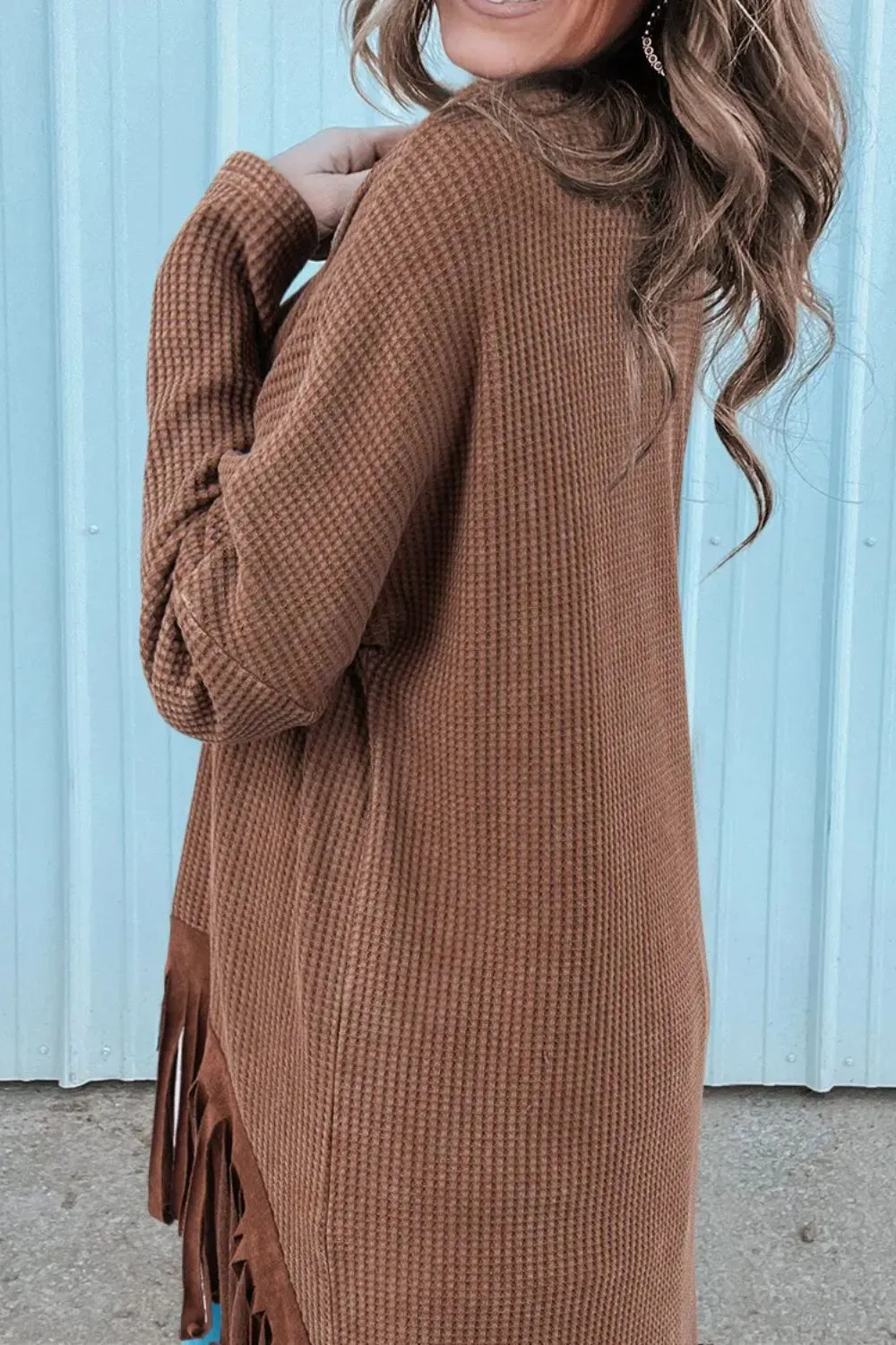 Fringe Round Neck Long Sleeve Top, image 3