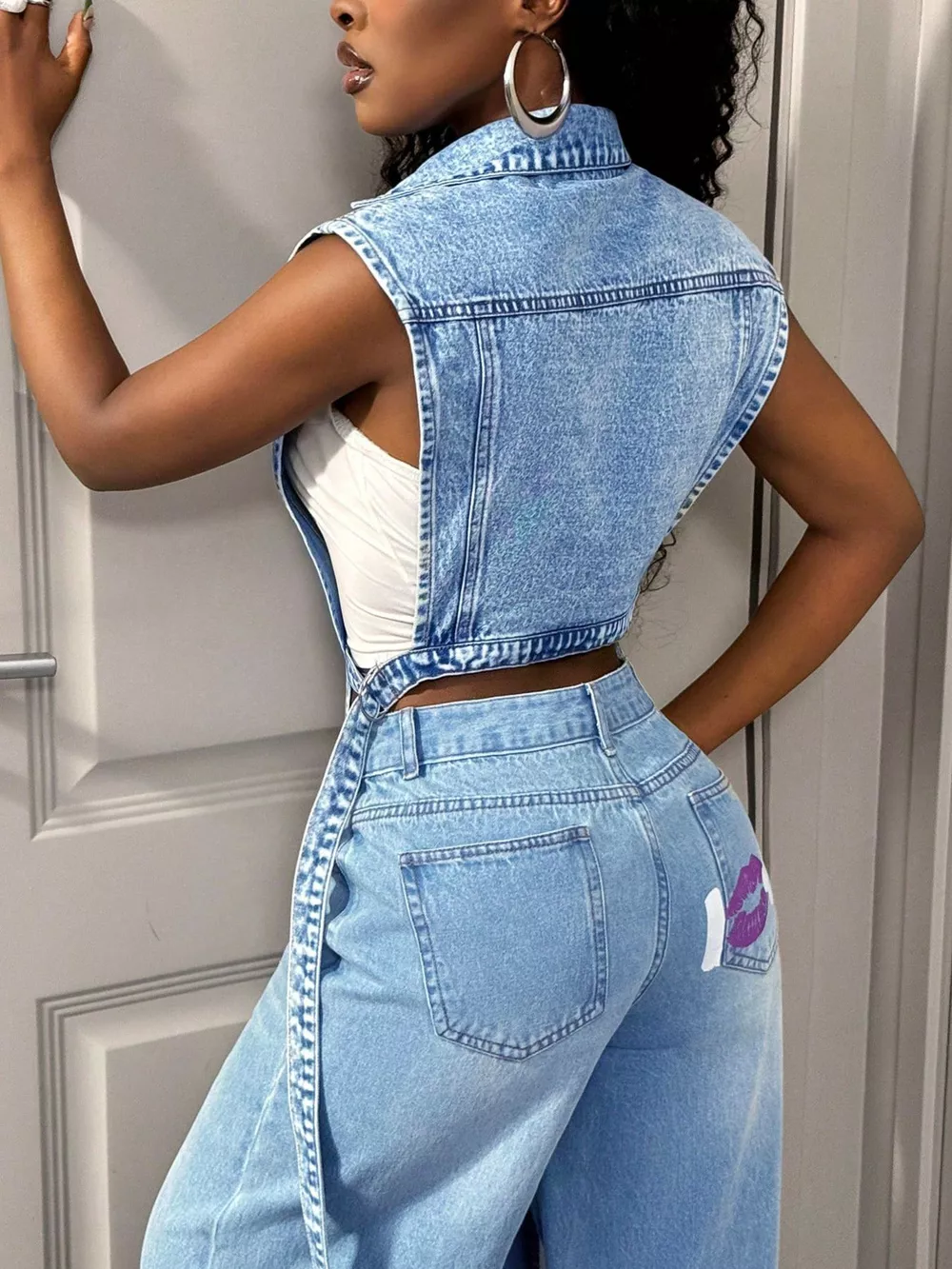 High-Low Open Front Denim Vest, image 7