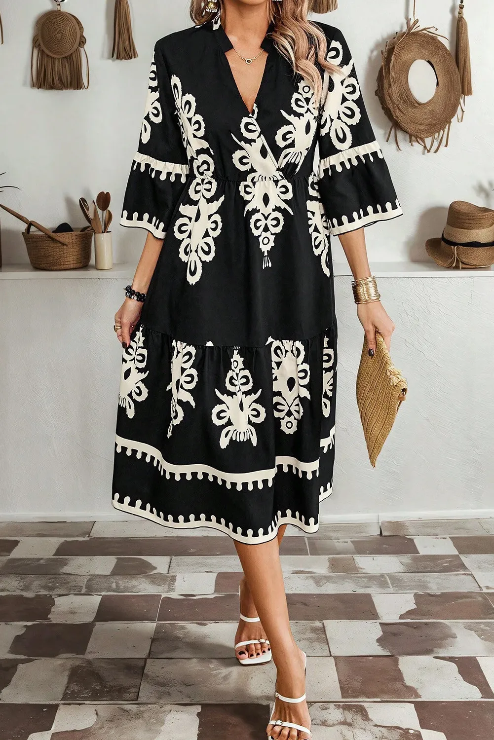 Printed Half Sleeve Knee Length Dress, image 8