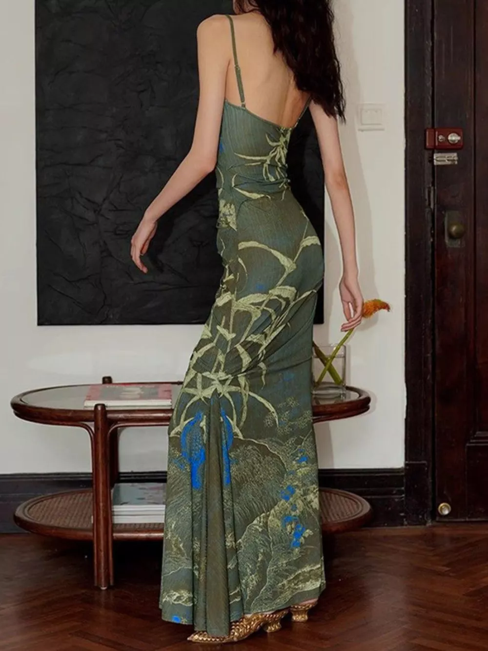 Printed Spaghetti Strap Maxi Dress, image 4