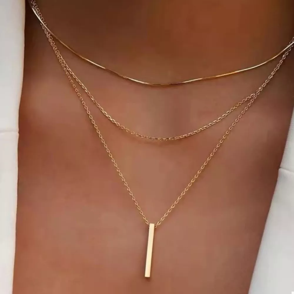 Three Layered Bar Pendant Necklace, image 4