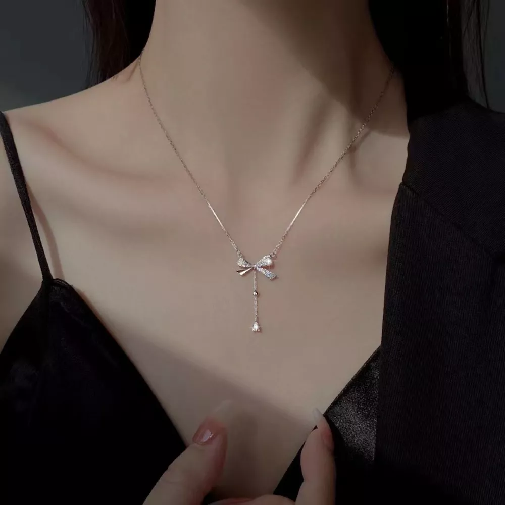 925 Sterling Silver Bow Pendant Necklace, image 3