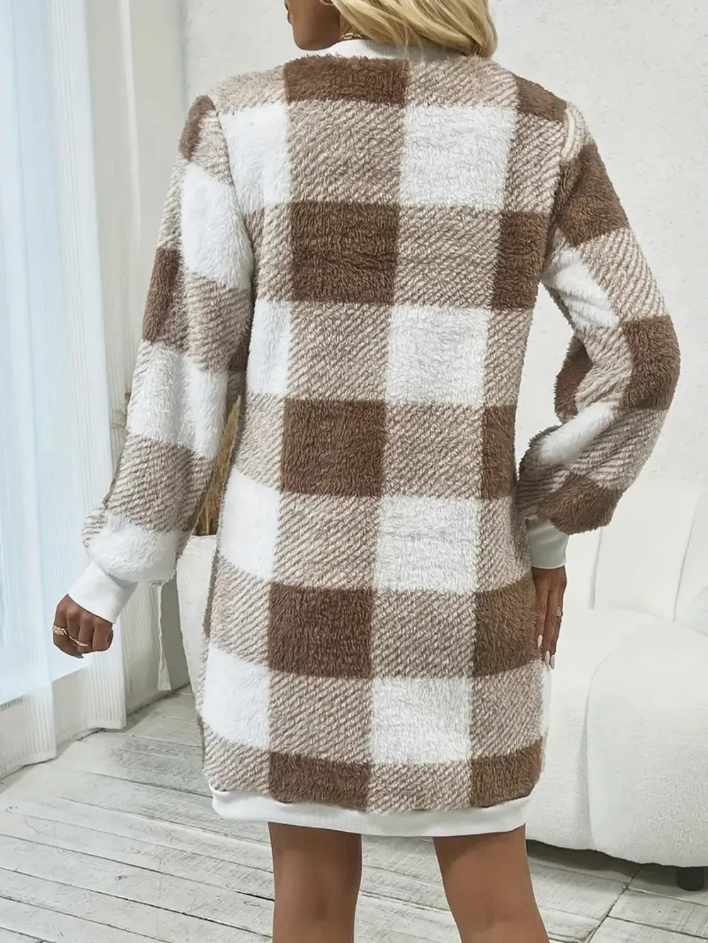 Plaid V-Neck Long Sleeve Dress, image 2