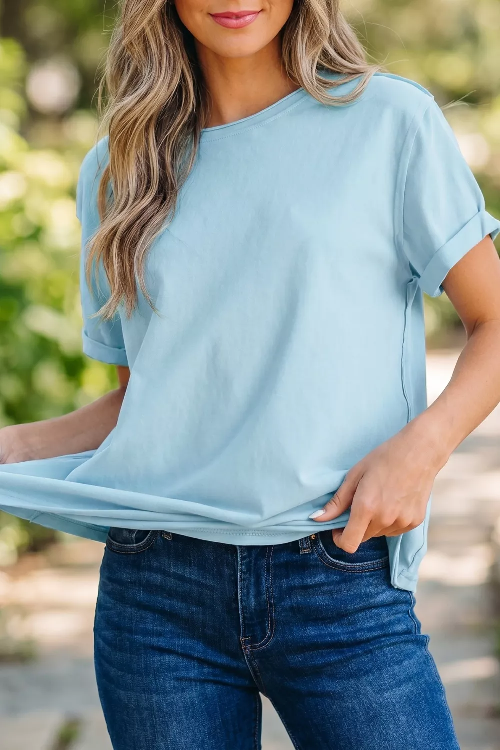 Solid Color Round Neck Casual T Shirt, image 3