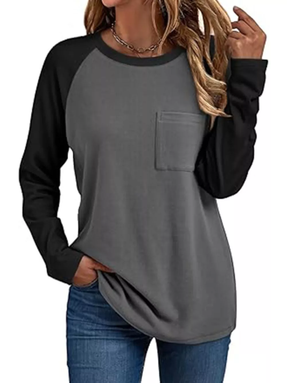 Round Neck Raglan Sleeve T-Shirt with Pocket, image 8