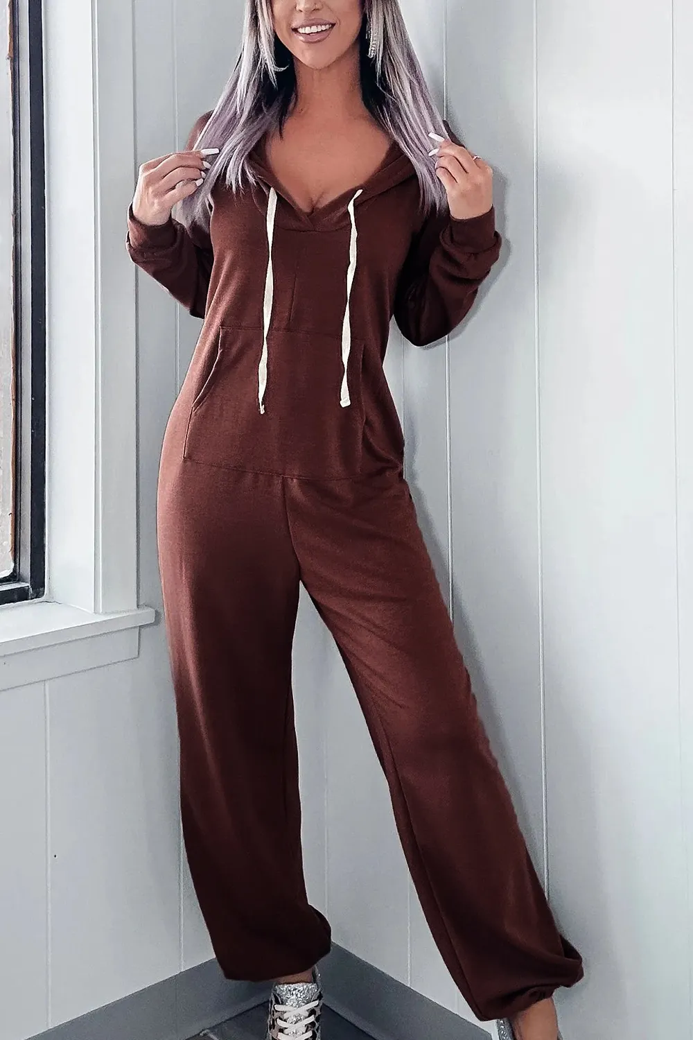 Full Size Drawstring Long Sleeve Jumpsuit, image 5