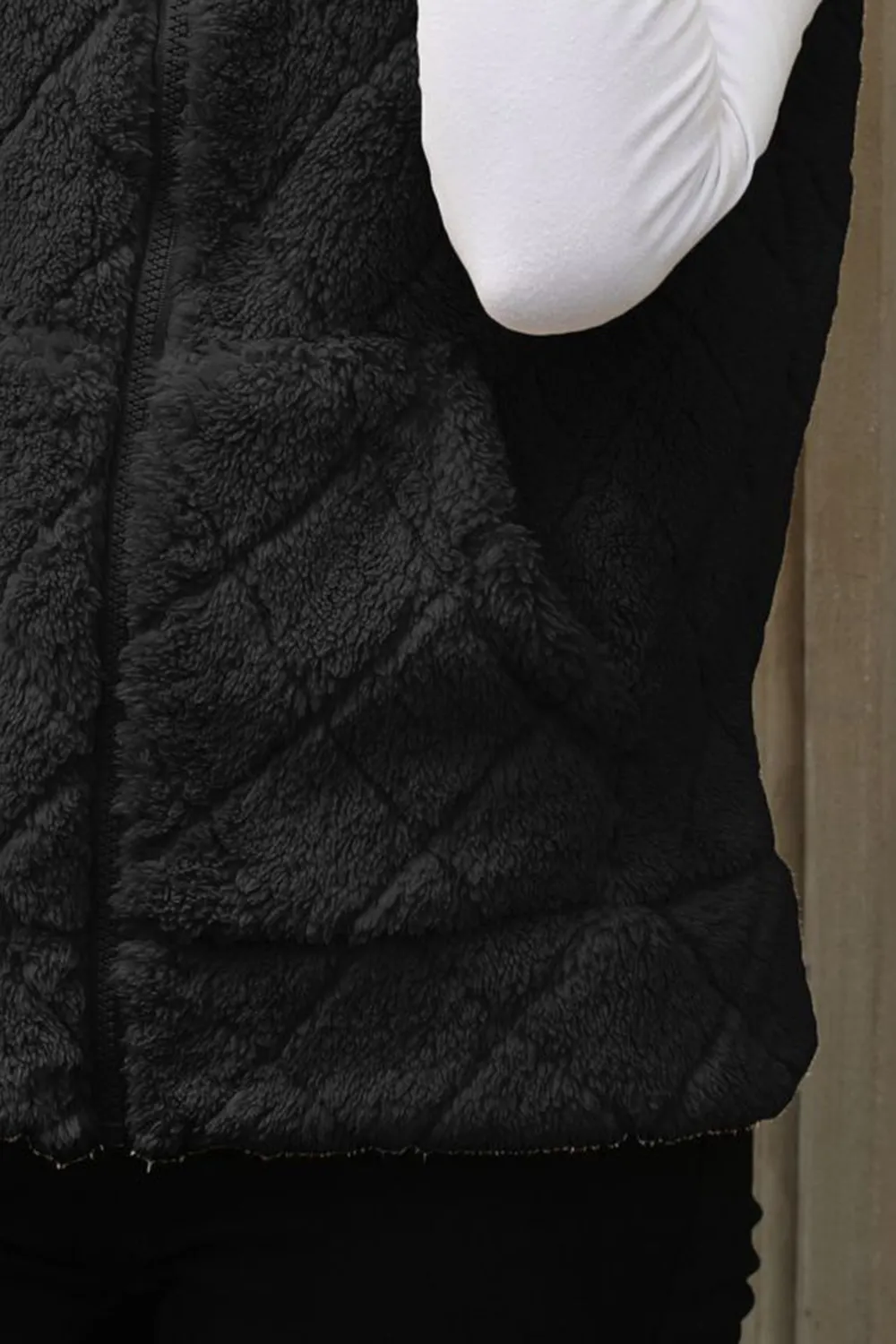 Fuzzy Plaid Texture Zip Up Vest Coat, image 11