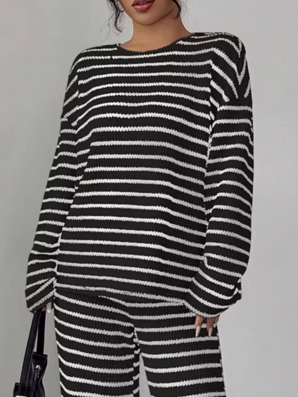 Striped Knit Dropped Shoulder Top and Pants Set, image 7