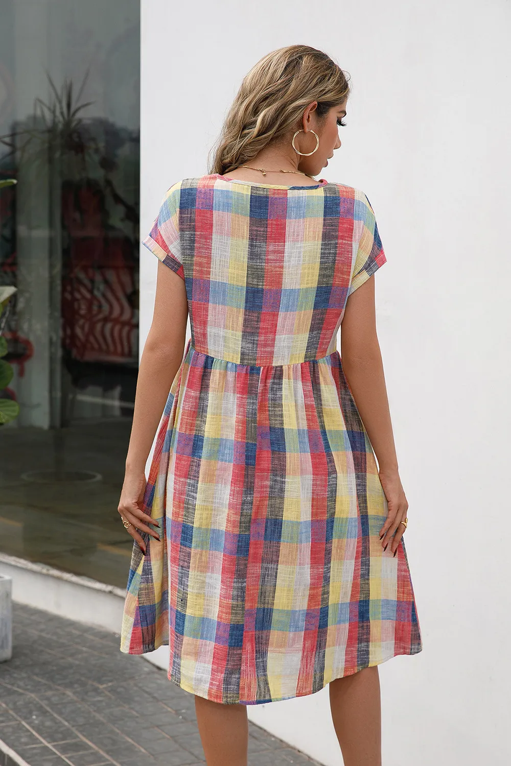 Plaid Round Neck Cap Sleeve Dress, image 8